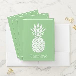 Preppy White Pineapple on Sage Green Pocket Folder