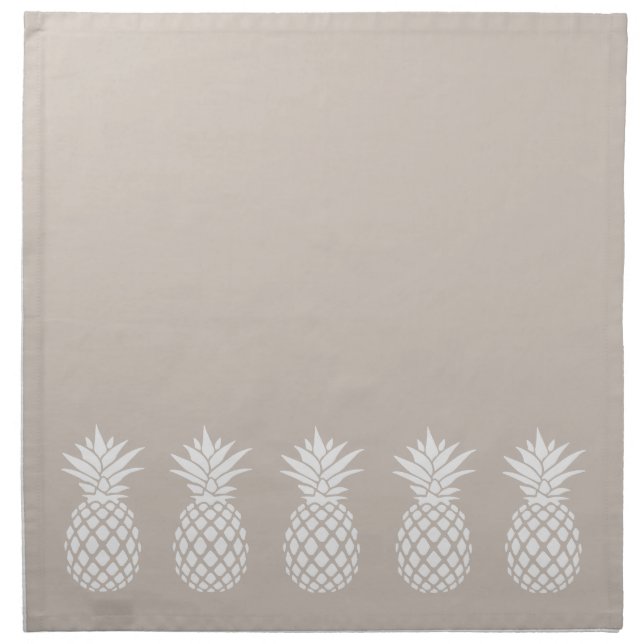 Preppy White Pineapples on Beige Cloth Napkin (Front)