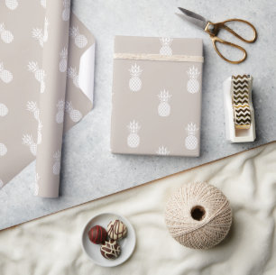 Preppy White Pineapples on Beige Wrapping Paper