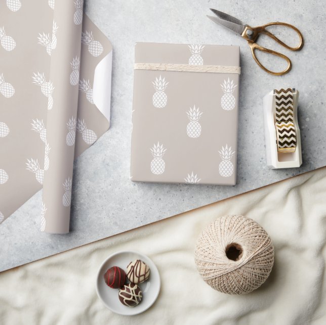 Preppy White Pineapples on Beige Wrapping Paper (Crafts)