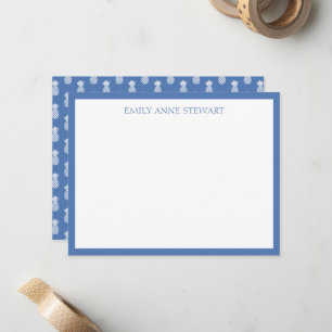 Preppy White Pineapples on Blue Note Card