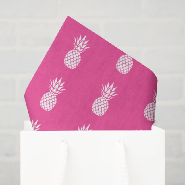 Preppy White Pineapples on Pink Tissue Paper (Gift Bag)