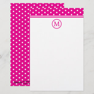 Preppy White Polka Dots on Bright Pink Monogram Stationery