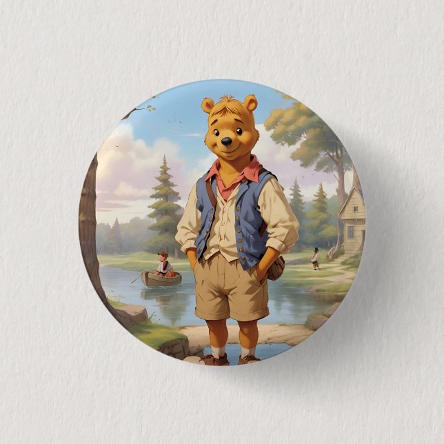 Preppy Winnie the Pooh 1 Button (Front)