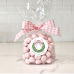 Preppy Wreath with Pink Gingham Bow  Classic Round Sticker<br><div class="desc">This tag has a Preppy boxwood wreath with a pink gingham bow. Below in curved green text it reads "Merry Christmas."</div>