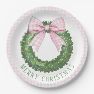 Preppy Wreath with Pink Gingham Bow  Paper Plates