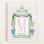 Preppy Wreath with Pink Gingham Bow  Planner<br><div class="desc">This design has a Preppy boxwood wreath with a pink gingham bow. In the center you can add your monogram initial,  year and a name.</div>