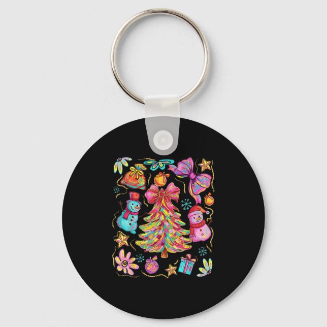 Preppy Xmas Coquette Bow Lace Merry Bright Christm Keychain (Front)