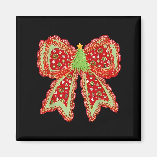 Preppy Xmas Coquette Bow Lace Merry Bright Christm Magnet (Front)