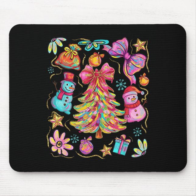 Preppy Xmas Coquette Bow Lace Merry Bright Christm Mouse Pad (Front)