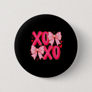 Preppy Xoxo Coquette Bow Hearts Valentine's Day Wo Button