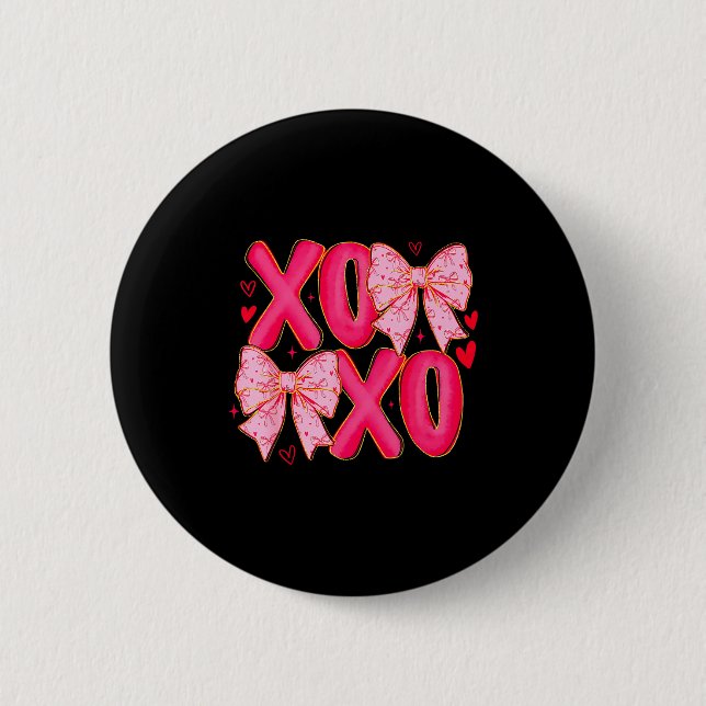 Preppy Xoxo Coquette Bow Hearts Valentine's Day Wo Button (Front)