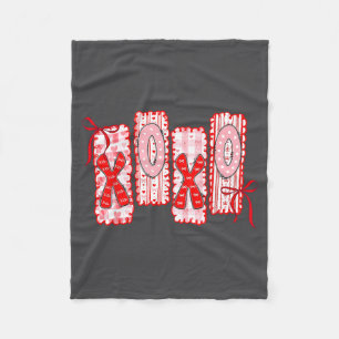 Preppy Xoxo Coquette Bow Hearts Valentine's Day Wo Fleece Blanket