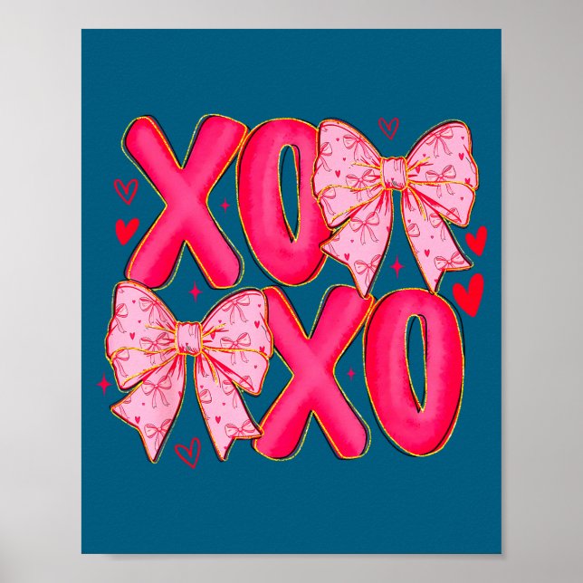 Preppy Xoxo Coquette Bow Hearts Valentine's Day Wo Poster (Front)