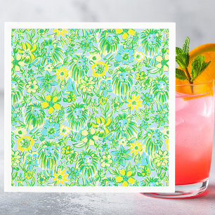 Preppy Yellow and Green Lion With Flowers Coastal Napkins
