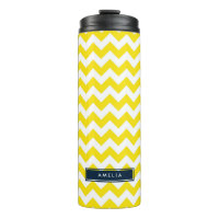 Preppy Yellow and White Chevron Monogram Thermal Tumbler