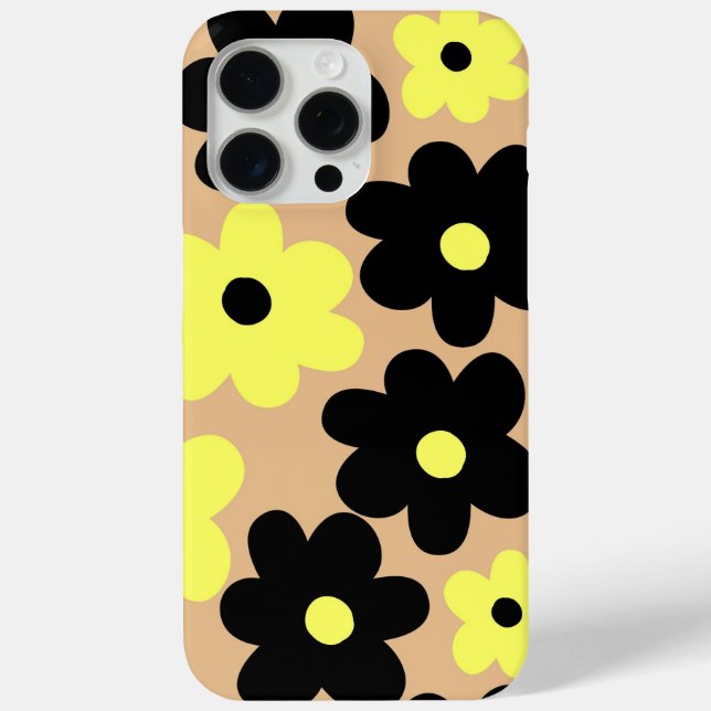 Preppy Yellow Black Hippie Flower Pattern Case-Mate iPhone Case (Back)