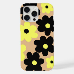 Preppy Yellow Black Hippie Flower Pattern iPhone 15 Pro Max Case