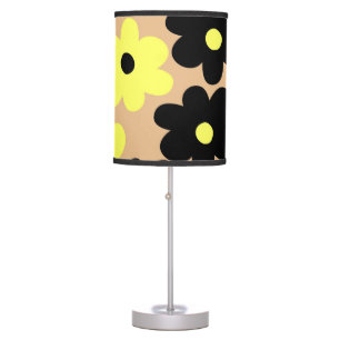 Preppy Yellow Black Hippie Flower Pattern Table Lamp