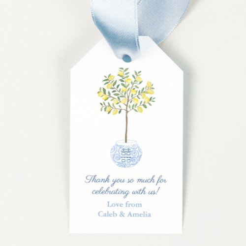 Preppy Yellow Blue Lemon Tree Wedding Shower Gift Tags