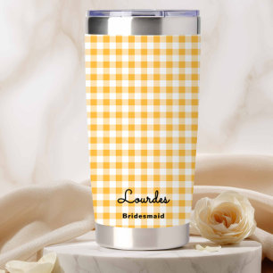 Preppy Yellow Checkered Bridesmaid Insulated Tumbler