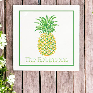 Preppy Yellow Green Pineaaple Personalized Napkins