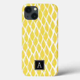 Preppy Yellow Lemon Black Monogram Personalized iPhone 13 Case