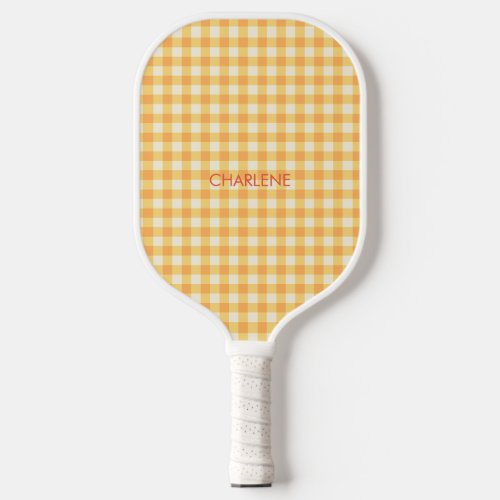 Preppy Yellow Orange Ish Gingham Plaid Pickleball Paddle