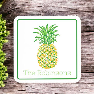 Preppy Yellow Pineaaple Personalized  Beverage Coaster