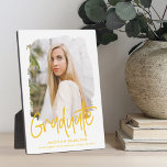 Preppy Yellow Script Graduation Photo Plaque<br><div class="desc">Celebrate your graduate's achievement with a custom graduation photo keepsake. The plaque features the graduate's photo inside of a white textured mask frame with "Graduate" in a yellow handwritten script. Personalize the graduation photo plaque by adding the graduate's name,  school,  and graduation year.</div>