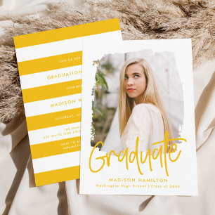 Preppy Yellow Script Photo Graduation Party Invitation