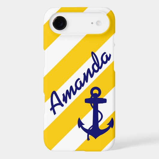 PREPPY YELLOW STRIPES BLUE ANCHOR YOUR NAME Case-Mate iPhone CASE (Back)