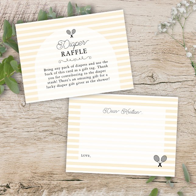 Preppy Yellow Tennis Baby Shower Diaper Raffle Enclosure Card (Preppy Butter Yellow Diaper Raffle Baby Shower Game Card Enclosure gift tags for elegant party)