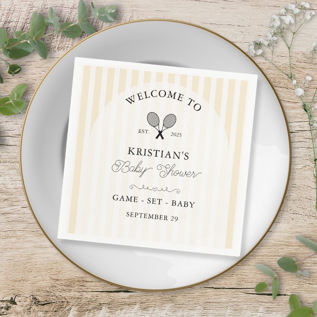 Preppy Yellow Tennis Country Club Baby Shower Napkins (elegant pastel yellow baby shower napkins for tennis theme country club chic baby shower events)