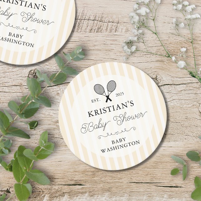 Preppy Yellow Tennis Country Club Baby Shower Round Paper Coaster (butter yellow tennis theme baby shower coaster for elegant preppy chic baby shower favors decor)
