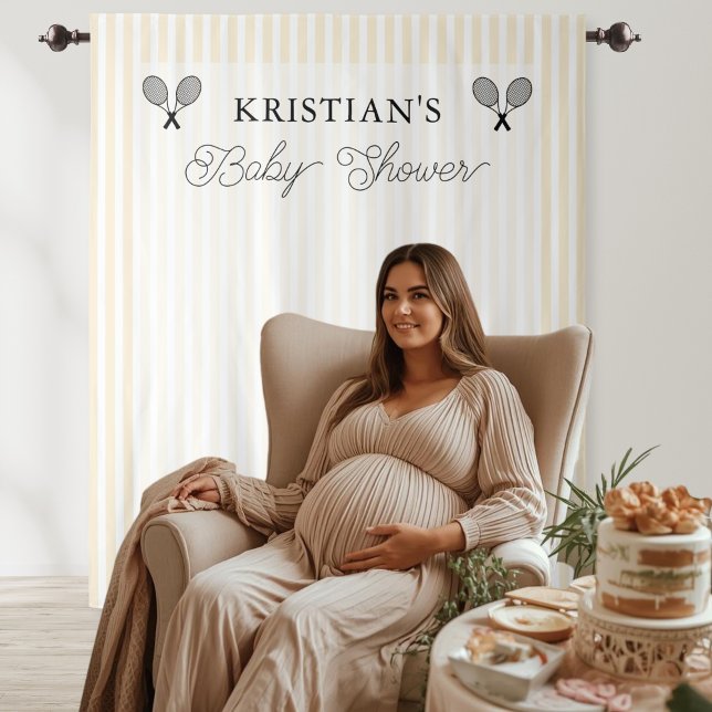 Preppy Yellow Tennis Theme Baby Shower Backdrop (elegant yellow striped preppy tennis theme baby shower backdrop photo booth decor for preppy chic)