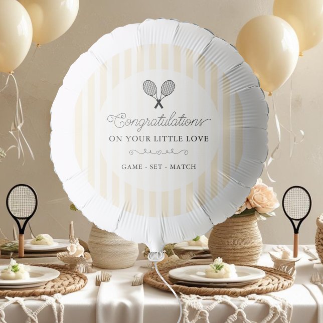 Preppy Yellow Tennis Theme Chic Baby Shower Balloon (elegant yellow striped tennis theme balloon for baby shower love game set match congratulations)