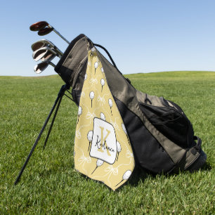 Preppy Yellow White Bow Pattern Monogram  Golf Towel