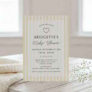 Preppy Yellow White Stripes Baby Shower Invitation