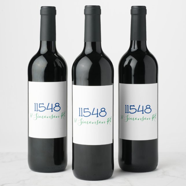 Preppy Zip Code Street Address Personalized Wine L Wine Label (Bottles)
