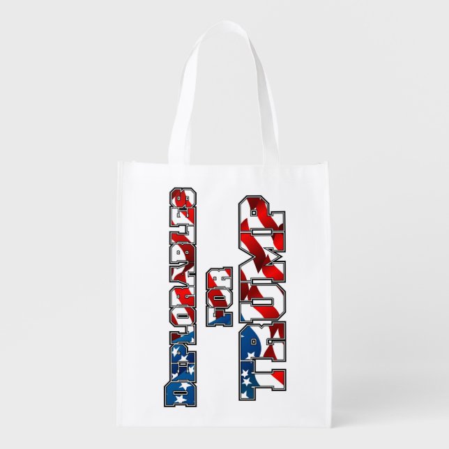 PRES45 DEPLORABLES FOR TRUMP REUSABLE GROCERY BAG (Front)