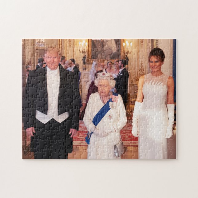 Pres & 1st Lady Trump With Queen Elizabeth II Jigsaw Puzzle (Horizontal)