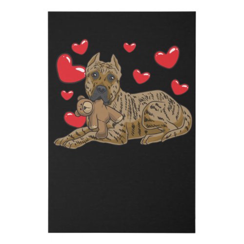 Presa Canario Dog with stuffed animal and hearts Faux Canvas Print