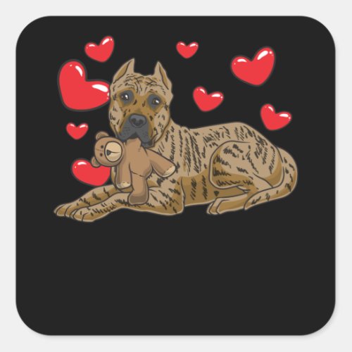 Presa Canario Dog with stuffed animal and hearts Square Sticker
