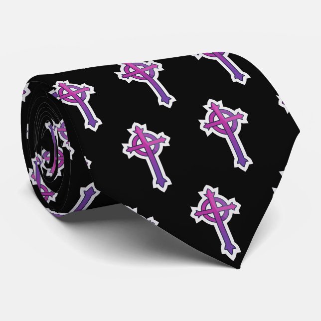  Presbyterian Cross Religious Black Neck Tie (Rolled)