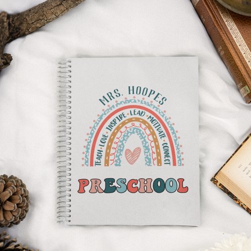 Preschool Boho Rainbow Heart Trendy Personalized Notebook