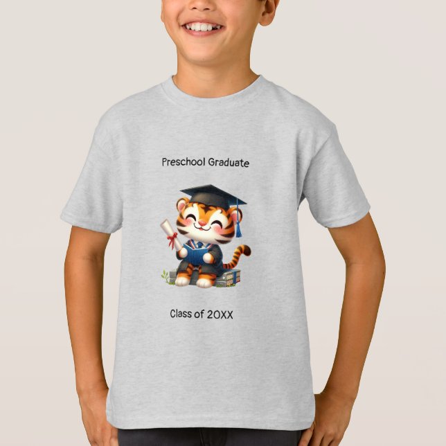 Preschool Boy Graduate Cute Tiger Grad T-Shirt (Front)