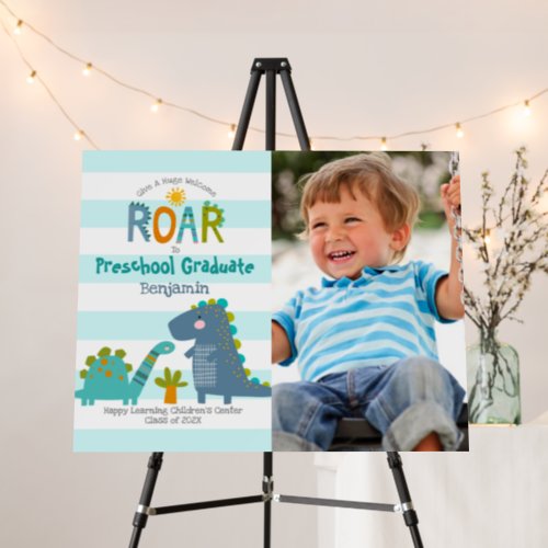 Preschool Boy Graduation Photo Dinosaur Turquoise Foam Board