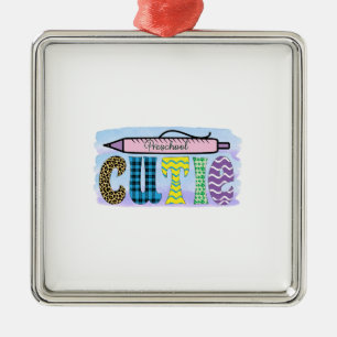 Preschool Cutie Teacher Metal Ornament
