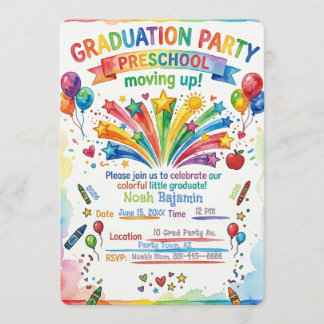 Preschool Fireworks Invite - Grad Party Card